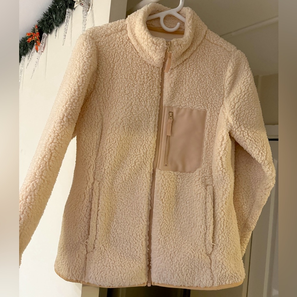 Brand New Sherpa Zip Jacket with woven trim